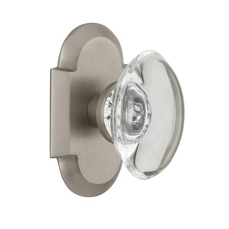 Nostalgic Warehouse Cottage Plate with Oval Crystal Knob Satin Nickel 