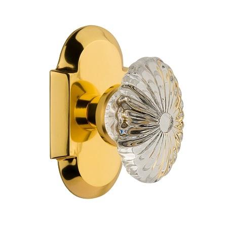 Nostalgic Warehouse Cottage Plate with Oval Fluted Crystal Knob Polished Brass 