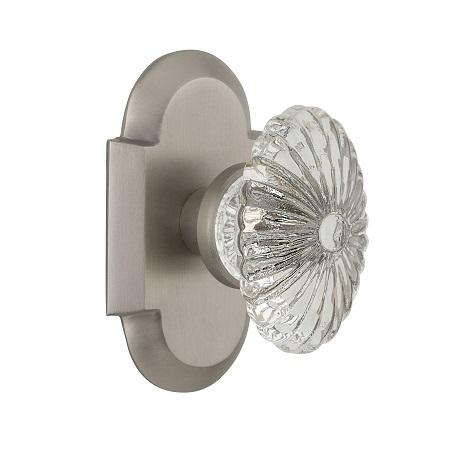 Nostalgic Warehouse Cottage Plate with Oval Fluted Crystal Knob Satin Nickel 