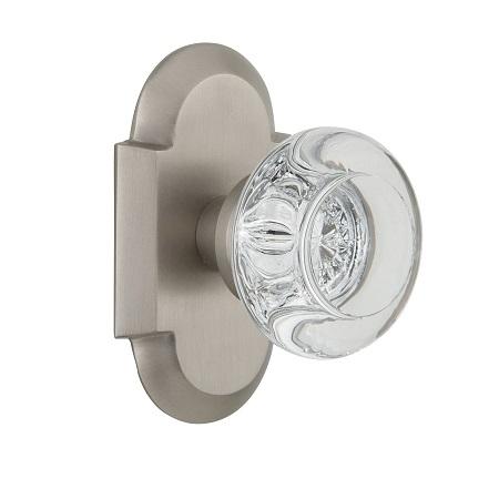 Nostalgic Warehouse Cottage Plate with Round Clear Crystal Knob Satin Nickel 