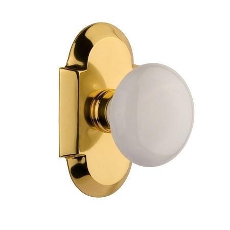 Nostalgic Warehouse Cottage Plate with White Porcelain Knob Polished Brass 