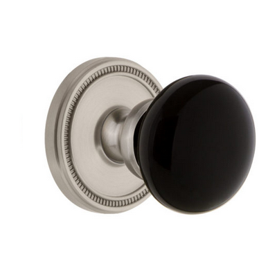 Grandeur Coventry Porcelain Door Knob Set with Soleil Rose Satin Nickel