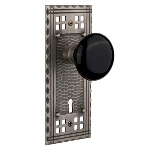 Nostalgic Warehouse Craftsman Backplate Privacy Mortise with Black Porcelain AP