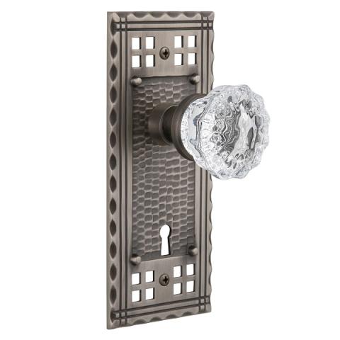 Nostalgic Warehouse Craftsman Backplate Privacy Mortise with Crystal Knob AP 