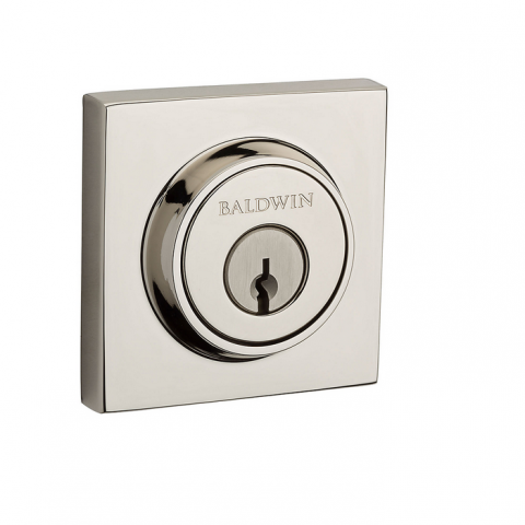 Baldwin Reserve Contemporary Square Deadbolt shown in Lifetime Polished Nickel (055)