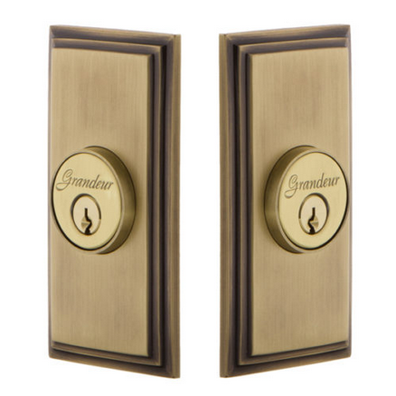 Grandeur Carre Double Cylinder Deadbolt Vintage Brass