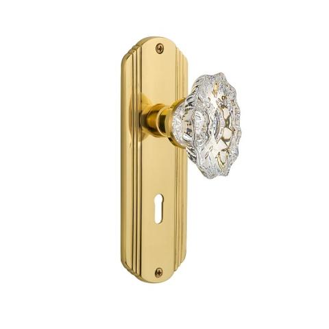 Nostalgic Warehouse Deco Backplate with Chateau Crystal Knob PB Polished Brass