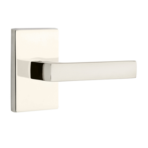 Emtek Dumont Modern Lever Set with Modern Rectangular Rose Polished Nickel