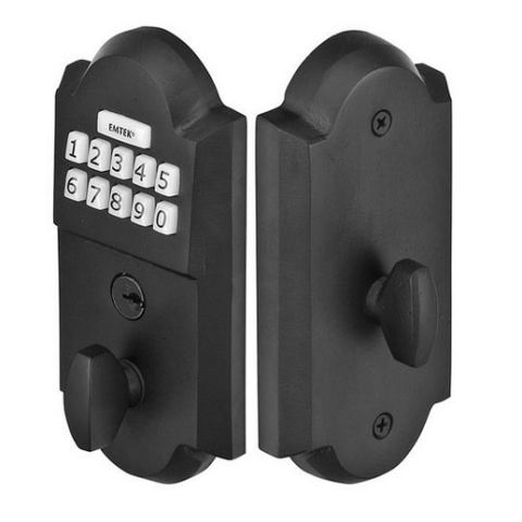 Emtek E1001 Sandcast Bronze Keypad Deadbolt shown in Flat Black