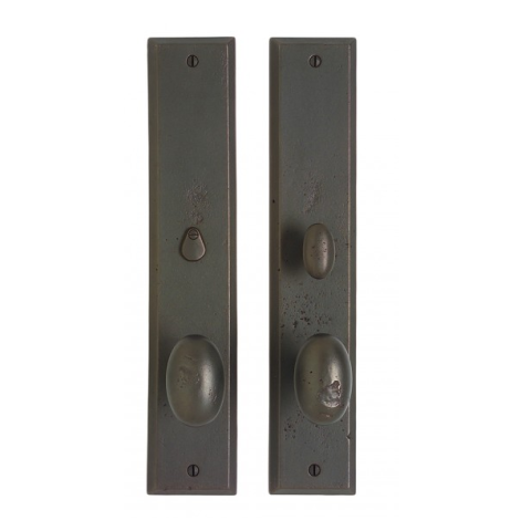 Rocky Mountain 2-1/2" x 13" Rectangular Escutcheon shown with Egg Knob