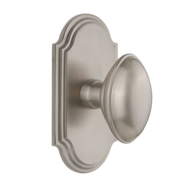 Grandeur Eden Prairie Door Knob Set with Arc Short Plate Satin Nickel