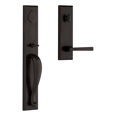 Baldwin Reserve Longview (LON) Handleset shown in Dark Bronze (481)