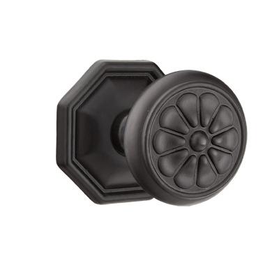 Emtek Petal Door knob with #15 Rose Flat Black Patina (FB)