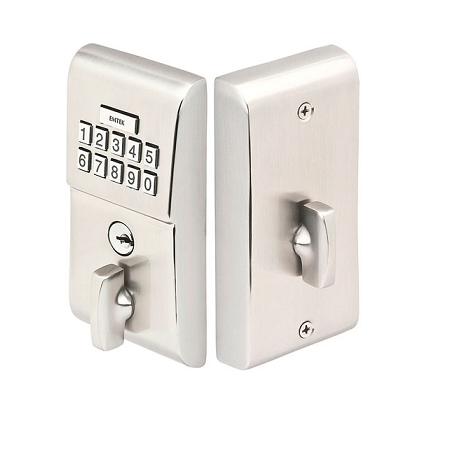 Emtek E1020 Modern Brass Keypad Deadbolt shown in Satin Nickel (US15)