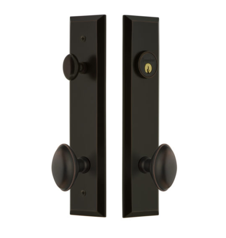 Grandeur Fifth Avenue Tall Plate Entrance Set with Choice of Knob or Lever Timeless Bronze