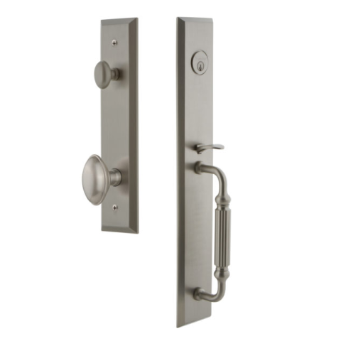 Grandeur Fifth Avenue One-Piece Handleset with "F" Grip Satin Nickel