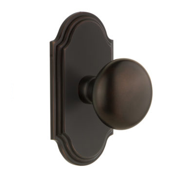 Grandeur Fifth Avenue Door Knob Set with Arc Short Plate Timeless Bronze