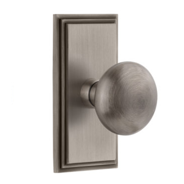 Grandeur Fifth Avenue Door Knob Set with Carre Short Plate Antique Pewter