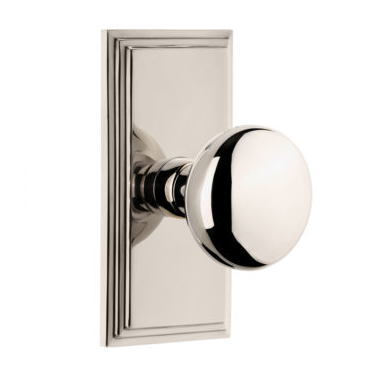 Grandeur Fifth Avenue Door Knob Set with Carre Short Plate Polished Nickel