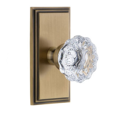 Grandeur Fontainebleau Door Knob Set with Carre Short Plate Vintage Brass