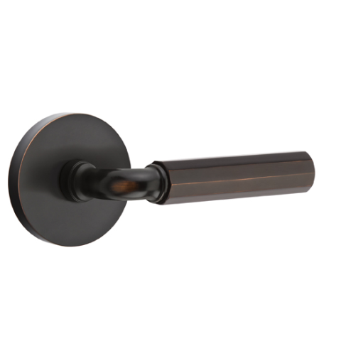 Emtek Select Faceted Door Lever Set with R-Bar Stem with Disk Rose in Oil Rubbed Bronze 