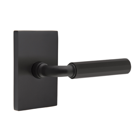 Emtek Select Faceted Door Lever Set with R-Bar Stem with Modern Rectangular Flat Black