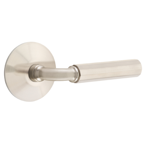 Emtek Select Faceted Door Lever Set with R-Bar Stem with Modern Rose Satin Nickel