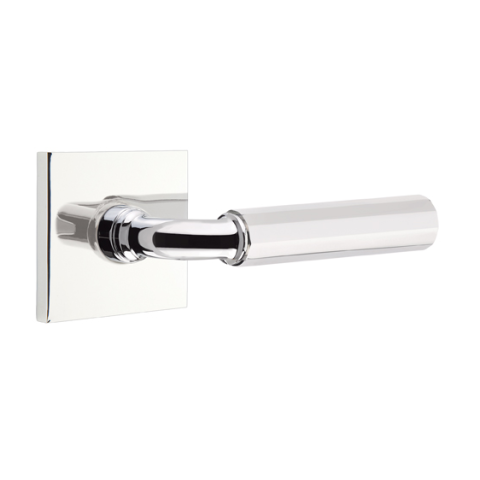 Emtek Select Faceted Door Lever Set with R-Bar Stem with Square Rose Polished Chrome