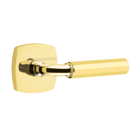 Emtek Select Faceted Door Lever Set with R-Bar Stem with Urban Modern Rose Unlacquered Brass