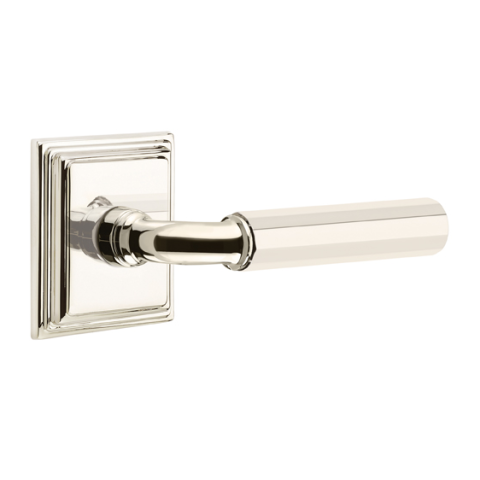 Emtek Select Faceted Door Lever Set with R-Bar Stem with Wilshire Polished Nickel