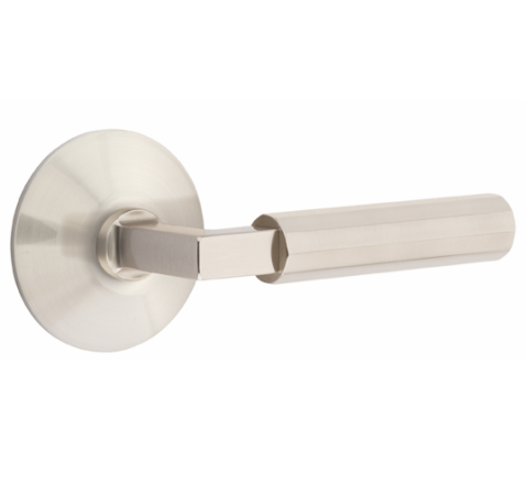 Emtek Select Faceted Door Lever Set with L-Square Stem Satin Nickel