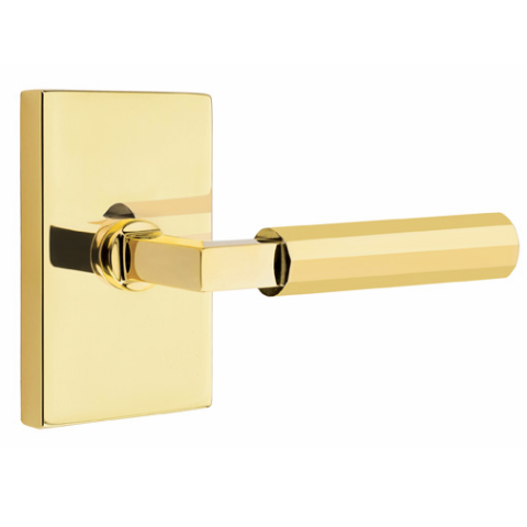 Emtek Select Faceted Door Lever Set with L-Square Stem Unlacquered brass