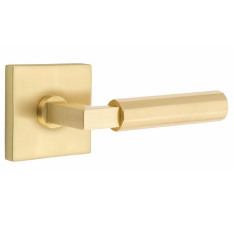 Emtek Select Faceted Door Lever Set with L-Square Stem Satin Brass