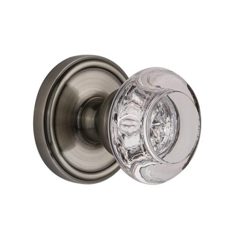 Grandeur Bordeaux Crystal Door Knob Set with Georgetown Rose Antique Pewter 