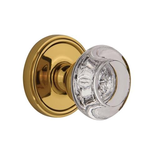 Grandeur Bordeaux Crystal Door Knob Set with Georgetown Rose Polished Brass 