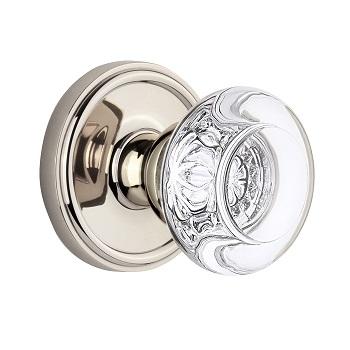 Grandeur Bordeaux Crystal Door Knob Set with Georgetown Rose Polished Nickel 