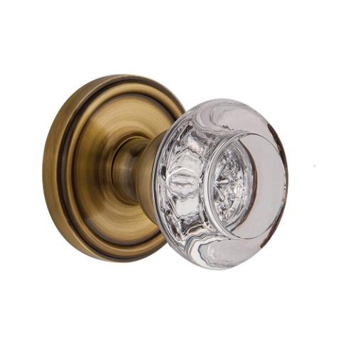 Grandeur Bordeaux Crystal Door Knob Set with Georgetown Rose Vintage Brass