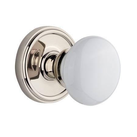 Grandeur Hyde Park Knob with Newport Rose Polished Nickel 