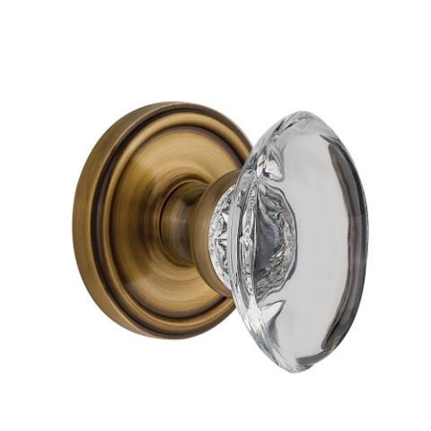 Grandeur Provence Crystal Door Knob Set with Georgetown Rose Vintage Brass 