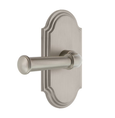 Grandeur Georgetown Lever Set with Arc Short Plate Satin Nickel