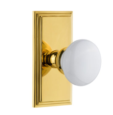 Grandeur Hyde Park Door Knob Set with Carre Short Plate Polished Brass