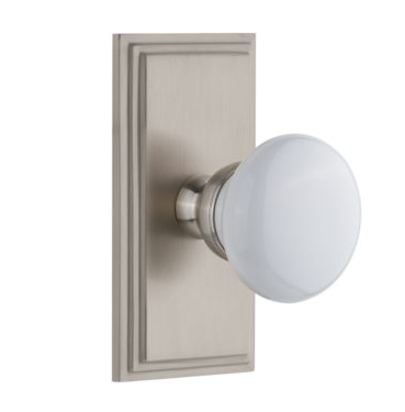 Grandeur Hyde Park Door Knob Set with Carre Short Plate Satin Nickel