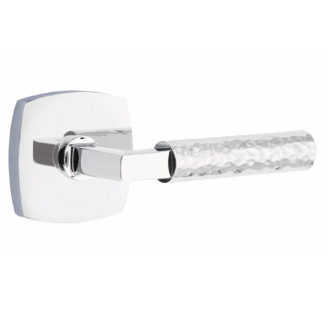 Emtek L-Square Hammered Lever w/Modern urban Rose in Polished Chrome