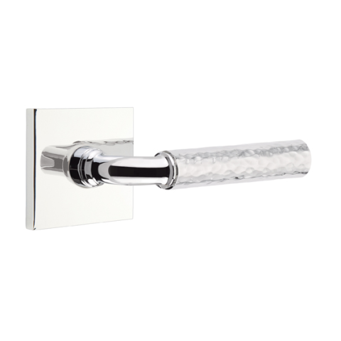 Emtek Select Hammered Door Lever Set with R-Bar Stem w/Square Rose Polished Chrome