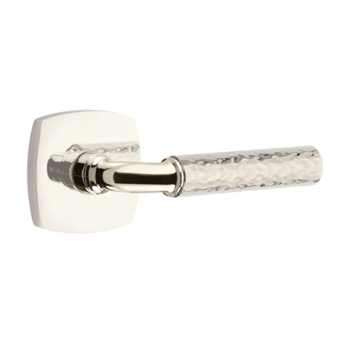 Emtek Select Hammered Door Lever Set with R-Bar Stem w/Urban Modern Rose Polished Nickel