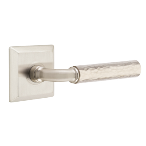 Emtek Select Hammered Door Lever Set with R-Bar Stem w/Wilshire Rose Satin Nickel