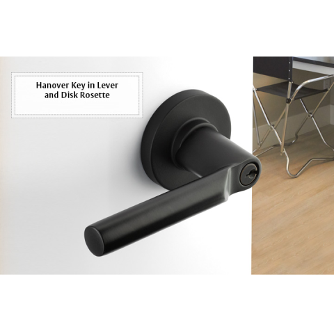 Emtek Hanover Brass Keyed Entry Door Lever with Disk Flat Black