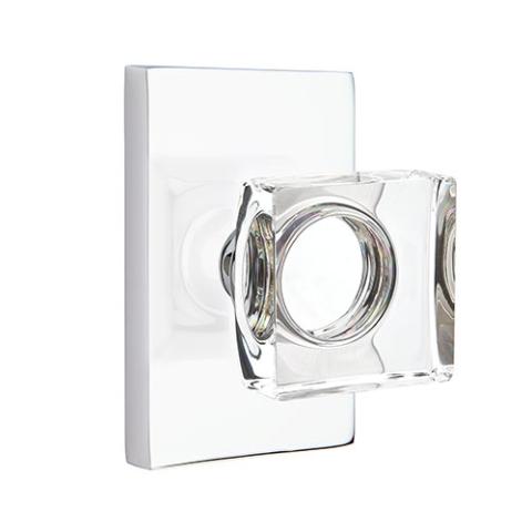 Emtek Modern Square Crystal Door Knob Modern Rectangular Rose Polished Chrome 