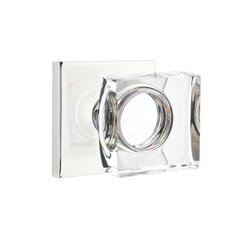 Emtek Modern Square Crystal Door Knob Set with Square Rosette Polished Chrome