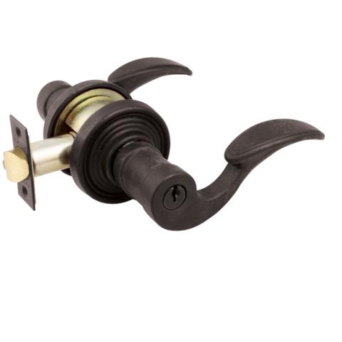 Emtek Siena Keyed Entry Door Lever with Rose #12 Flat Black Patina (FB)